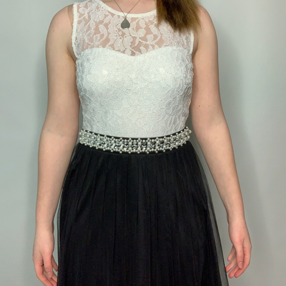 Black and white lace homecoming dress